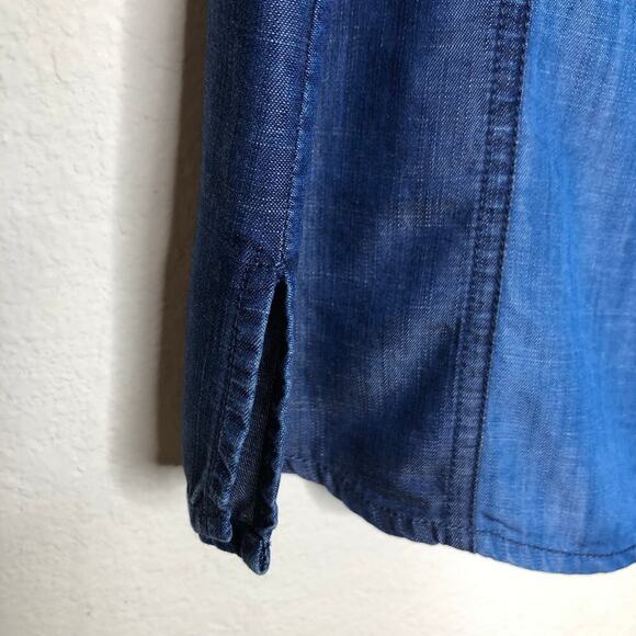 Foxcroft Women's Button-up Shirt Tencel Long Sleeve Shirt Color Block Retro - Picture 10 of 13